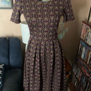 LuLaRoe Purple Floral Midi Dress with Yellow Accents Size S $10